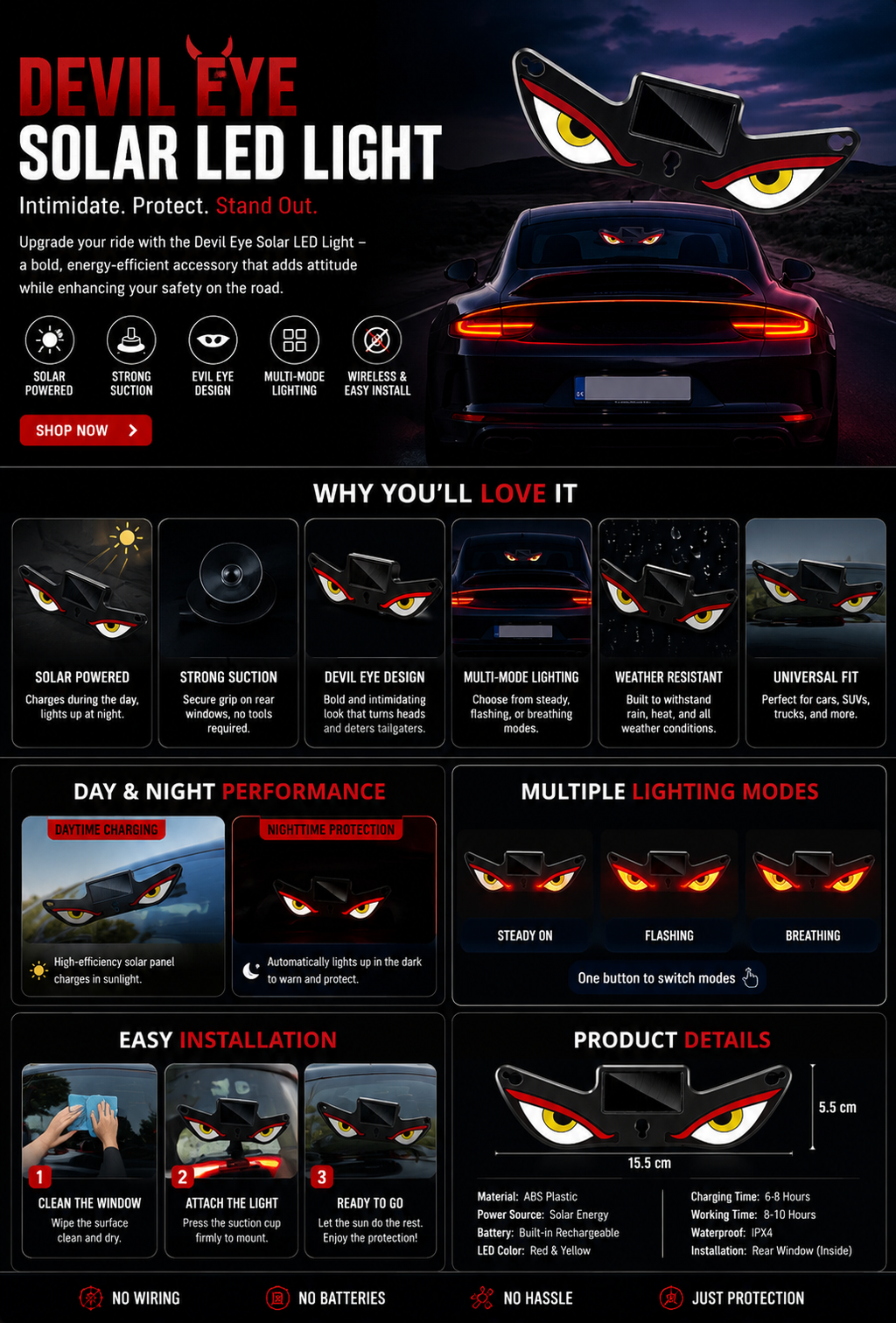 Devil Eye Solar LED Car Light